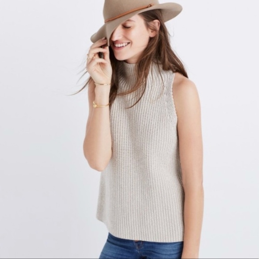 NWOT Madewell Mock Neck Sweater Vest in Stone Sand